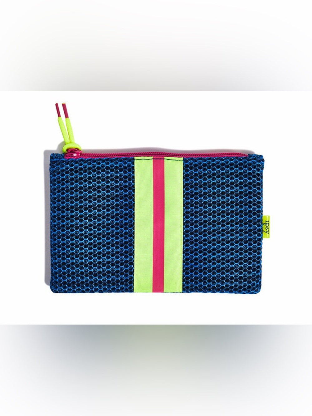 Ipsy Mesh Cosmetic Pouch Neon Blue Lime Pink Makeup Bag Athleisure Zip Case
